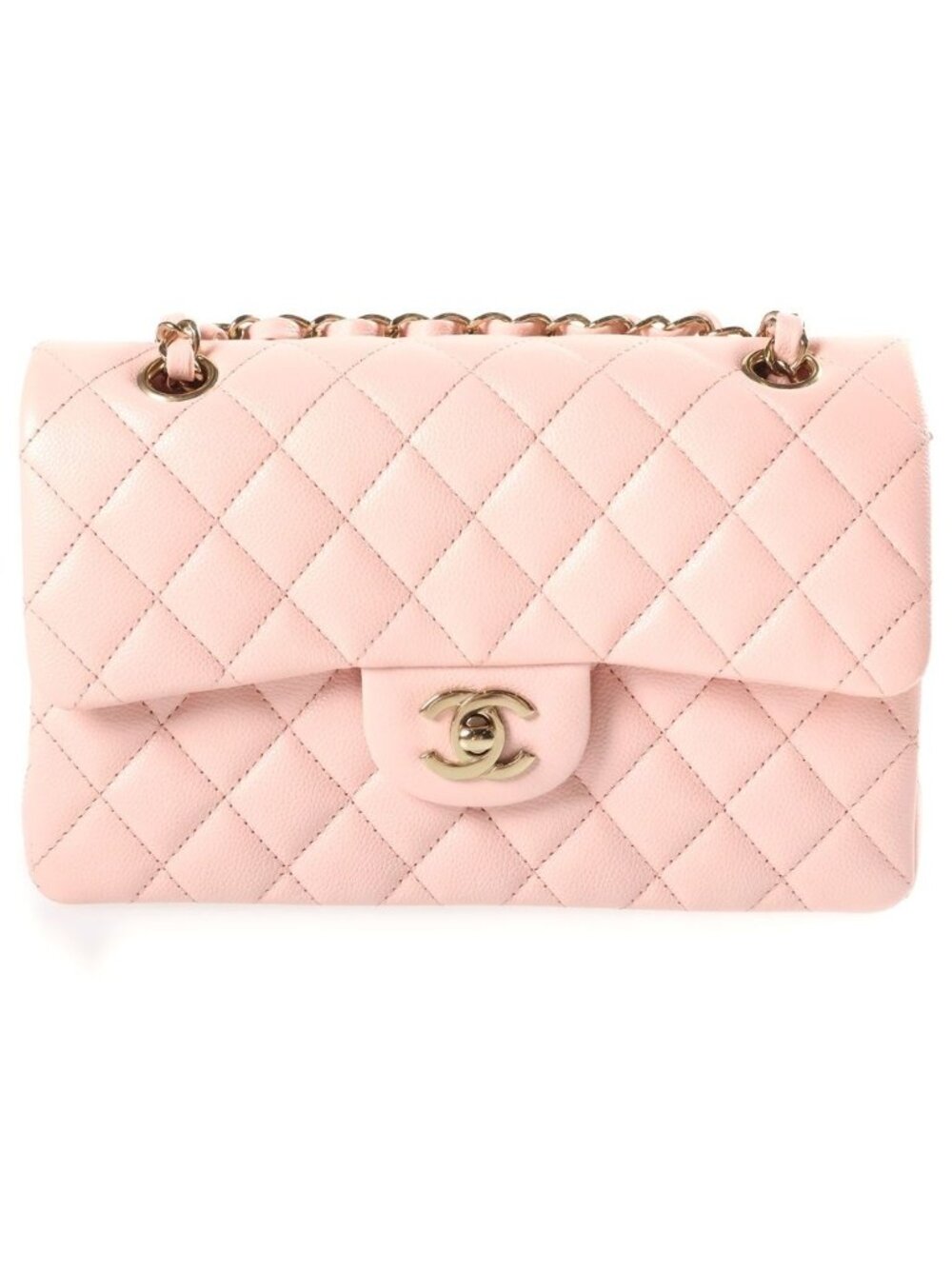 Chanel Quilted 23 Double Flap Chain Shoulder Bag Indescent Pink Caviar Leather